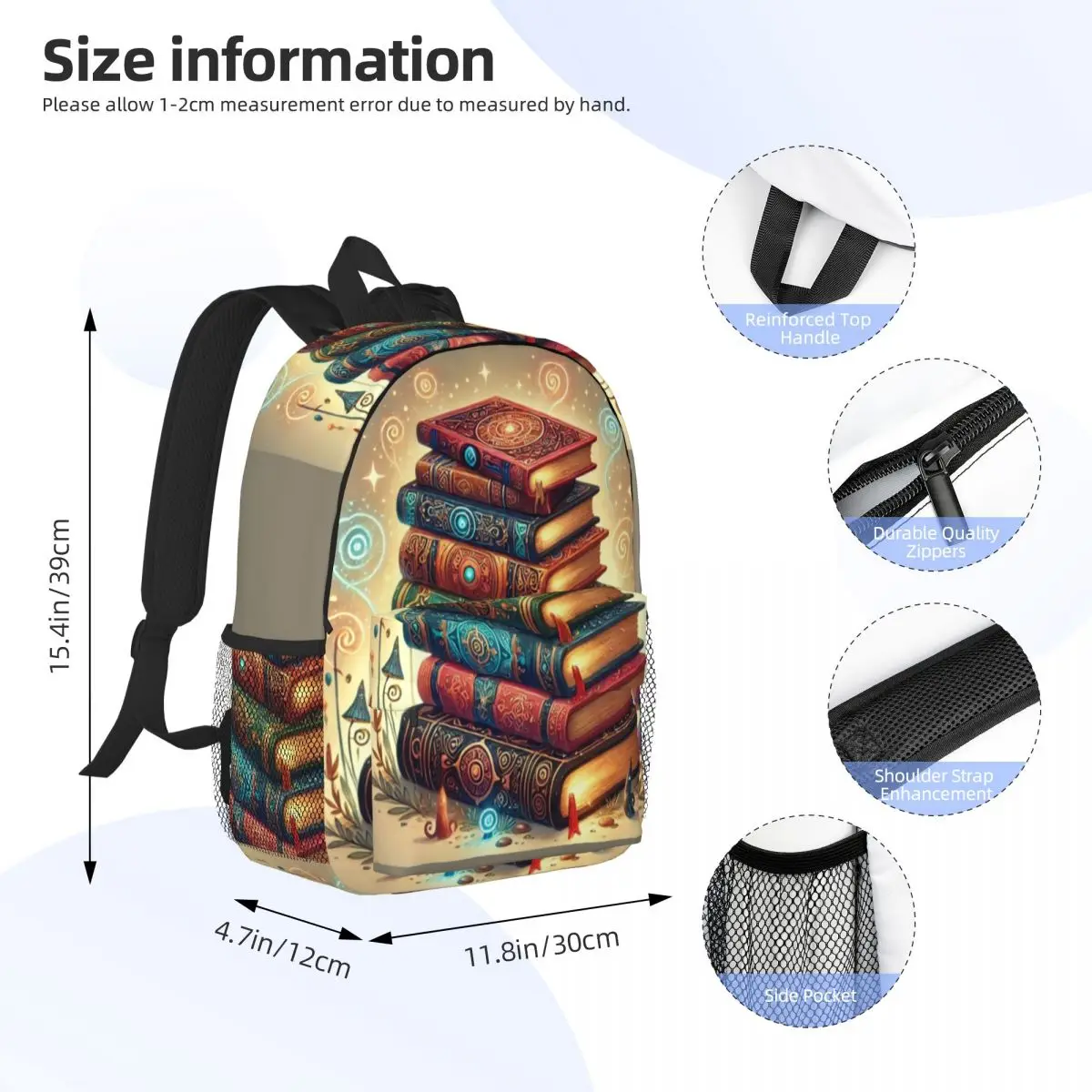 Ancient Book With Glowing Magic Spells Backpack Student Boys Girls BookBag Men Women School Bag Laptop Shoulder Bags