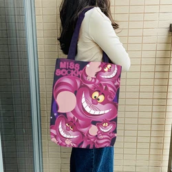 Disney Alice In Wonderland Cheshire cat Anime Shoulder Bags Cartoon Customized Shopping Bag Casual Tote Storage Handbag Gift