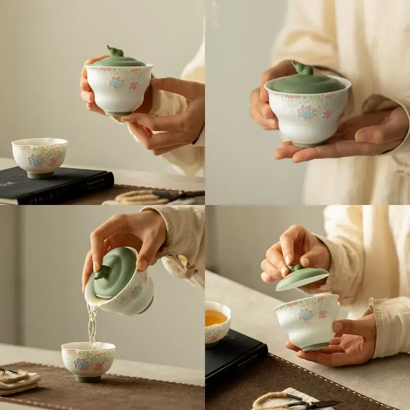 【CHIMU HOME】 Hand-painted Flower Language Cover Bowl for Snowflake Underglaze Color Gourd Light Maker High-value