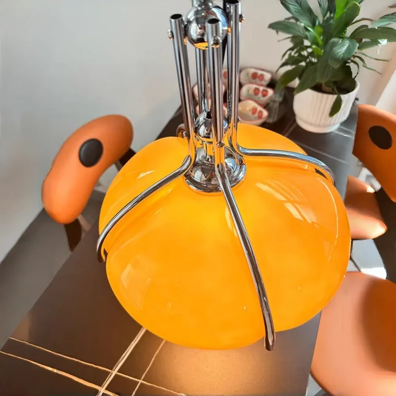 Bauhaus Chandelier Vintage Orange Pumpkin Pendant Light for Bedroom Kitchen Living Room study Nordic Mushroom Hanging Lamp Led