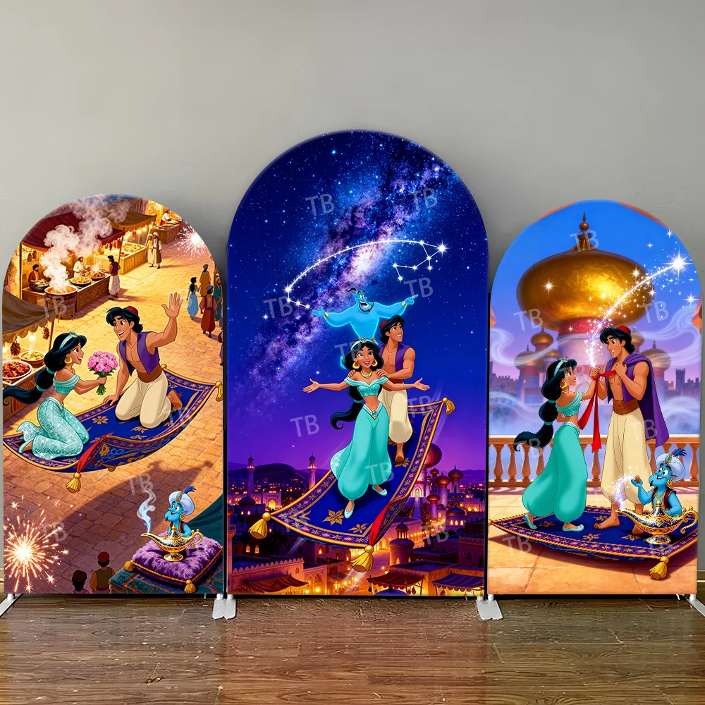 

Disney Aladdin & Jasmine Arch Backdrop Cover Magic Carpet Enchanting Photo Booth Props for Romantic Parties & Home Decoration