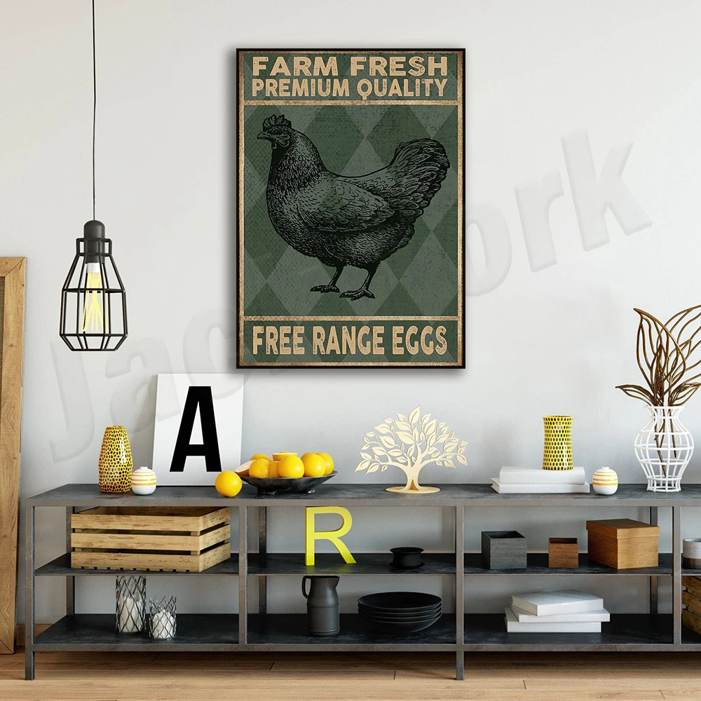 Farm fresh premium free range eggs vintage poster, funny hen, chicken poster, chicken farm art, gift for chicken lovers