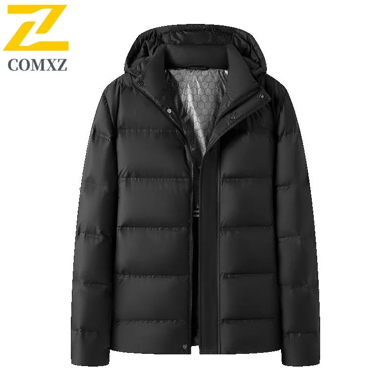 COMXZ الرجال سترة مبطنة خفيفة الوزن الحد الأدنى مقنعين سميكة الدافئة السفر أسفل سترة ثلجية براقة الباردة مقاومة الشتاء سترة