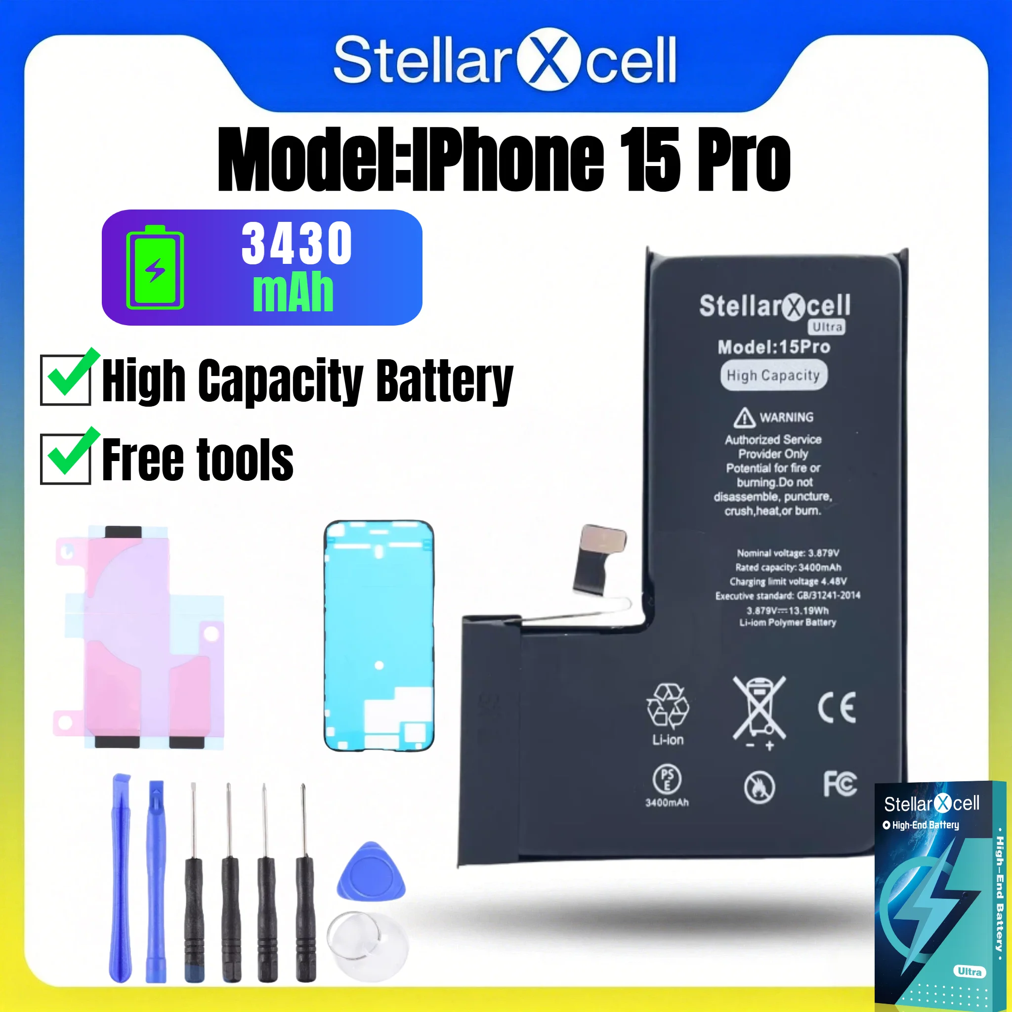 StellarXcell Ultra-Akku für iPhone, Versand aus Deutschland, für iPhone 7 8 X XR XS XSMAX 11 12 13 14 15 Mini Plus Pro Promax Hochleistungsakku Hochwertiger Akku iPhone-Akku-Ersatz mit kostenlosen
