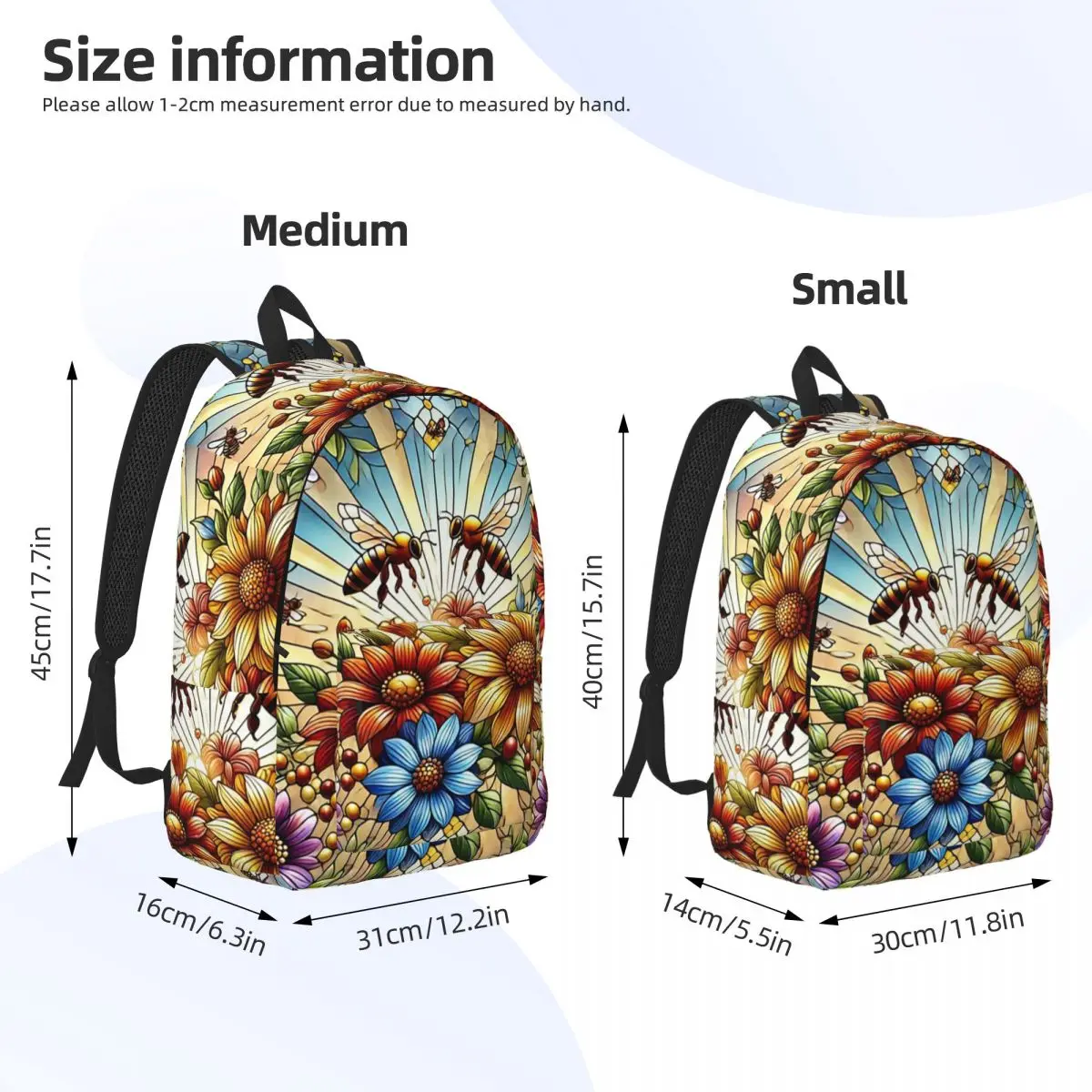 Honey Bees Stained Glass Backpack Daypack Large Capacity Children BookBag School Bag Shoulder Bags for Boys Girls