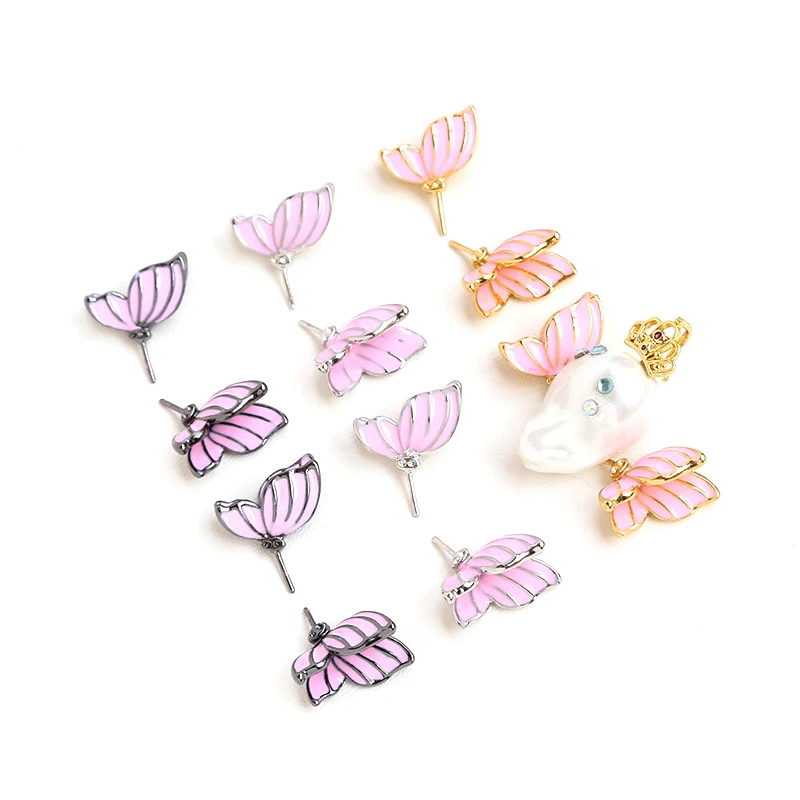 1 pair  copper plated real gold dripping oil Butterfly Fairy Wings DIY hand made jewelry baroque pearl pin accessories materials