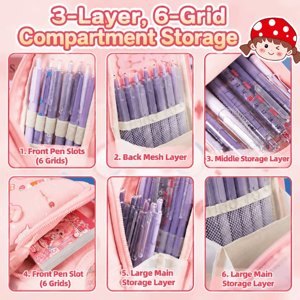 Kawaii Backpack Shaped Pencil Case Multi-Layer Large Capacity Pen Bag Pencil Pouch Students