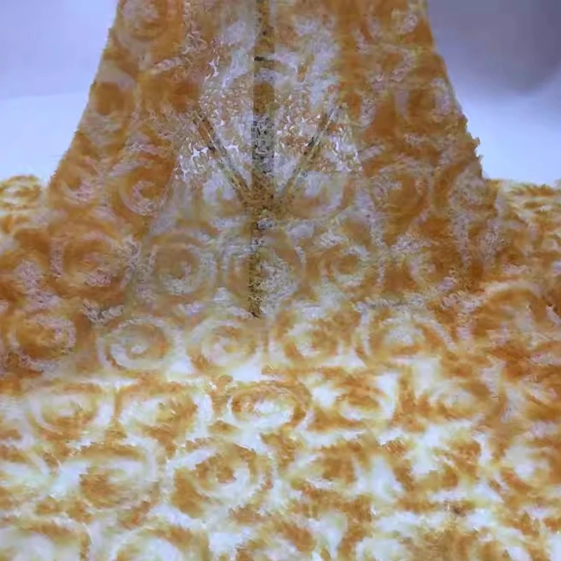 

High-quality French lace mesh fabric, hand-made, laser-embroidered, African fashion, gradient yellow pattern fabric dress