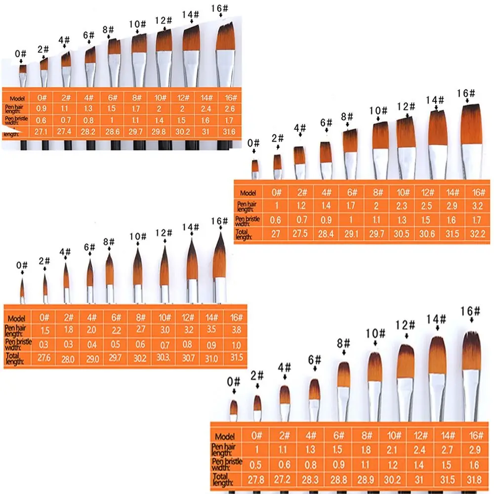 다기능 페인팅 브러시 키트, 나일론 머리 나무 손잡이 아트 페인트 브러시, 잡기 쉬운 4 가지 스타일, 세트당 9 개