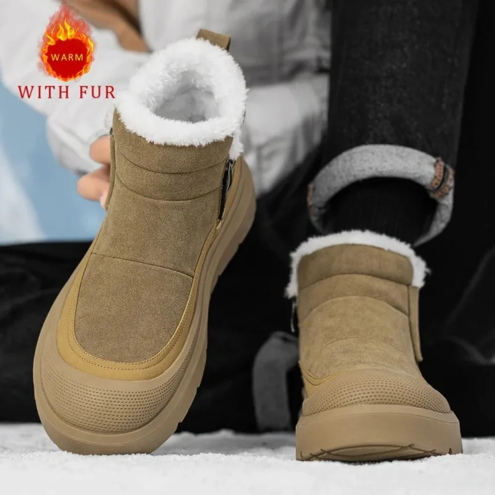 

2025 New casual men's snow boots Minimalist and versatile thick bottom style Classic Black Brown Outdoor Warm Shoes Hot selling