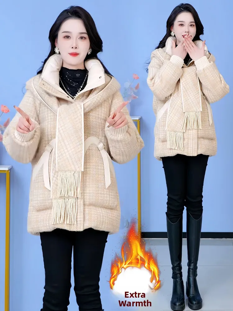 

Женская утепленная хлопковая куртка с капюшоном, зимняя новинка, стеганое пальто-дафлкот с воротником-шарфом, модный корейский стиль, длинный рукав