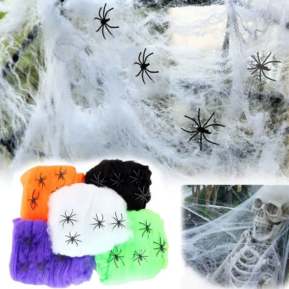 Ragno di Halloween Tela di cotone con quattro ragni Decorazione Atmosfera di Halloween Forniture per decorazioni per la casa per feste in giardino all'aperto