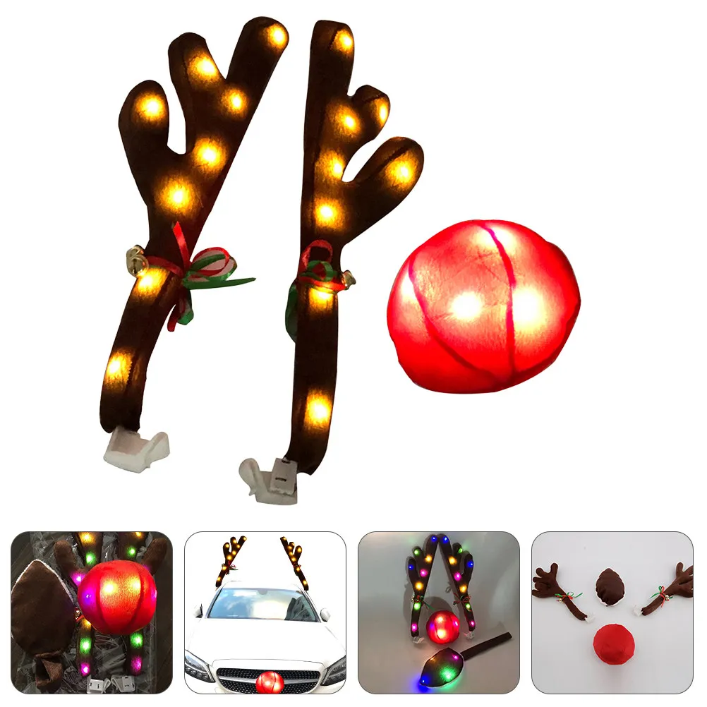 

1Set LED Reindeer Antlers Car Kit Christmas Rudolph Nose Xmas Auto Accessories Decoration Car Reindeer Set Xmas Auto Accessories