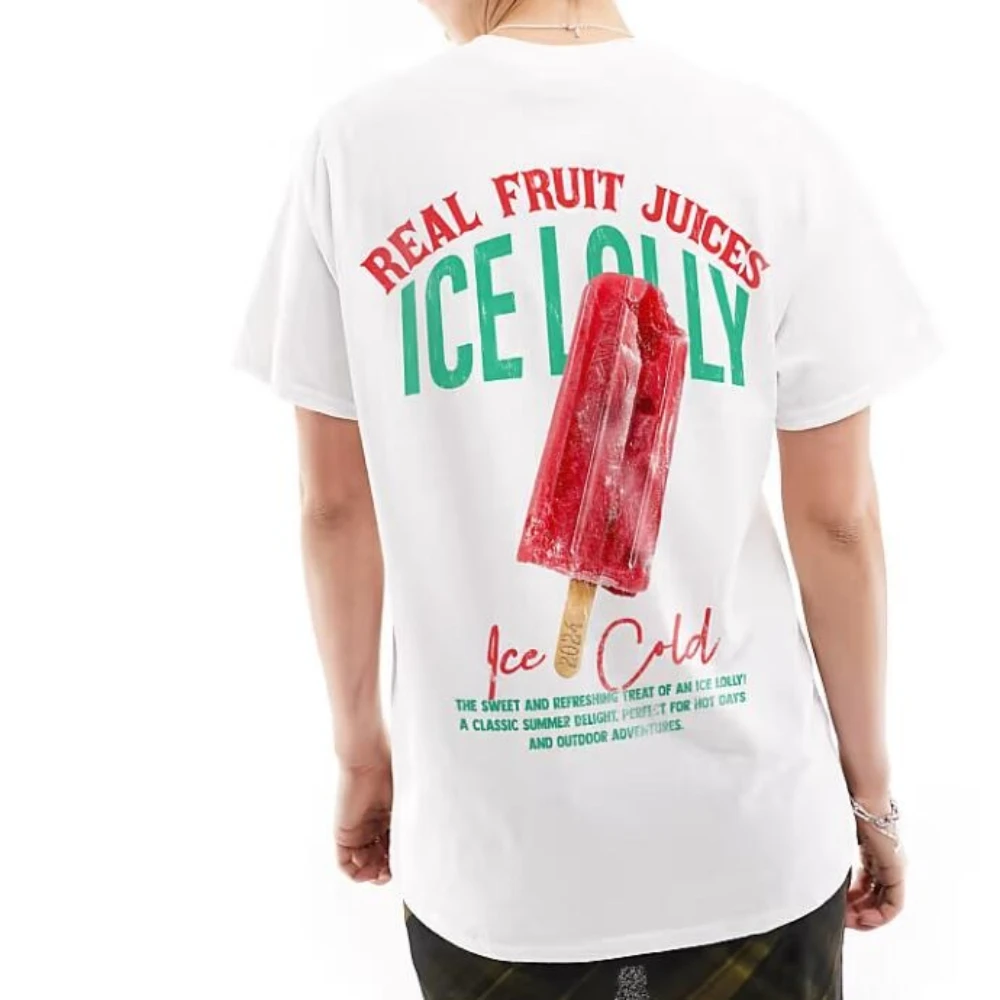 Fruit Popsicle Print T-Shirt Women's Retro Graphic Tops Y2k Aesthetic Cute Foodie Tee Shirt Loose Short Sleeve Female Clothing