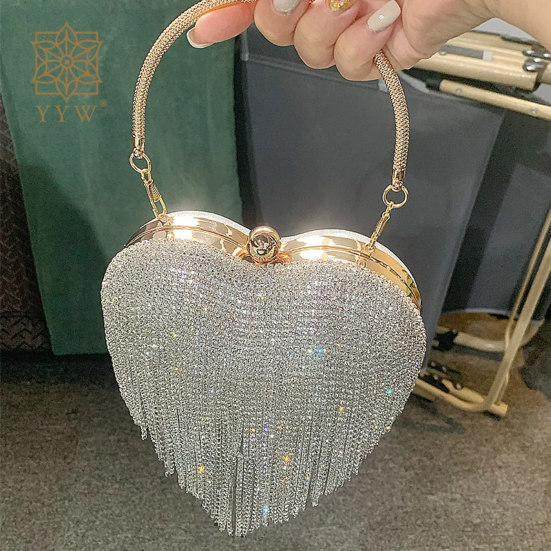 Luxury Heart Shape Bling Evening Bags Purses Clutch with Handle Women Wedding Party Engagemnt Birthday Handbag bolsa feminina