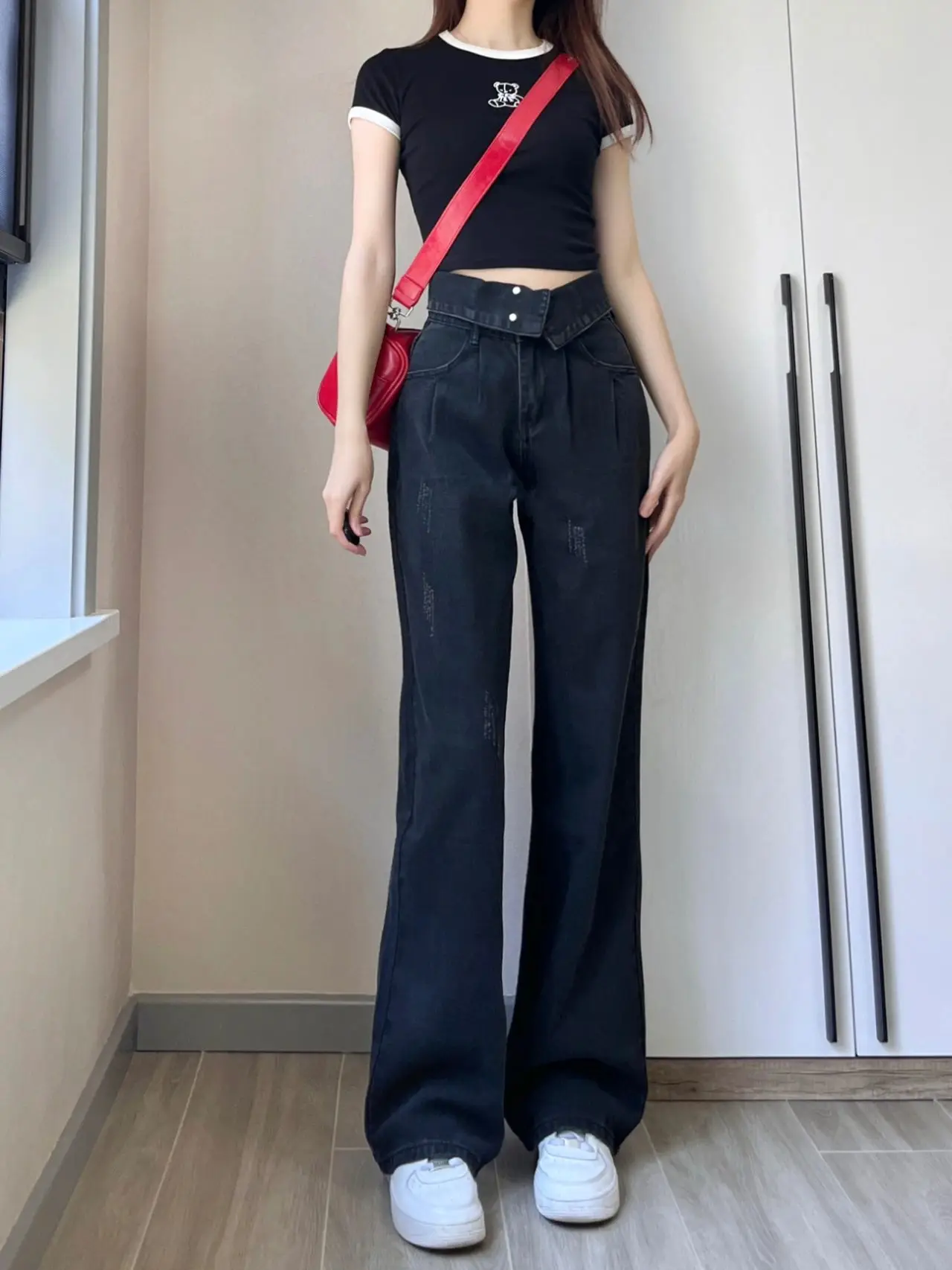 

Широкие джинсы с высокой талией, женские свободные утягивающие брюки длиной до пола, осенние новые сексуальные джинсы в стиле ретро для девочек