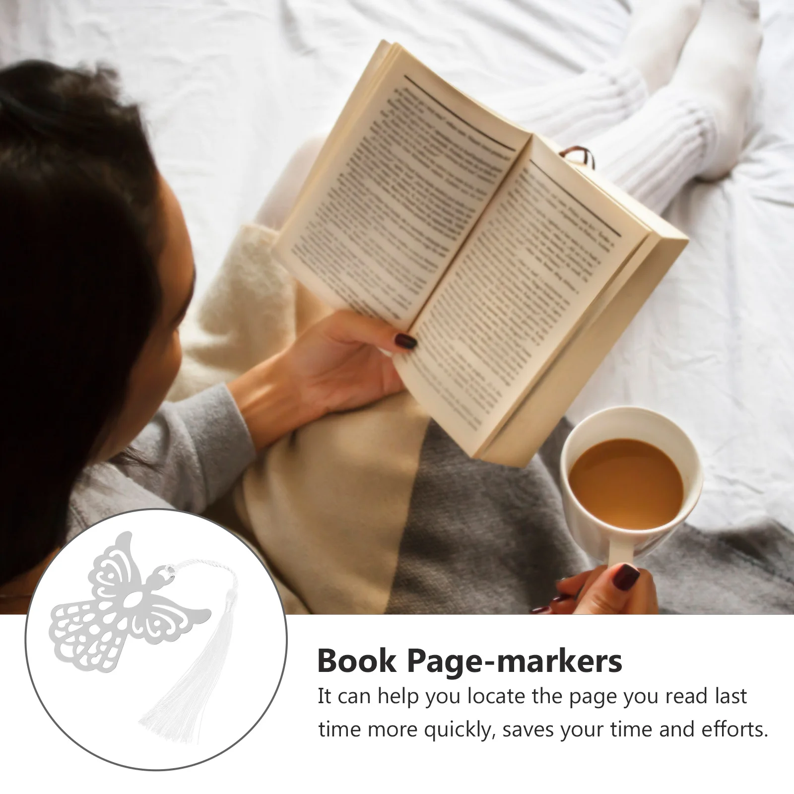 

6Pcs Angel Bookmarks Stainless Steel Hollow-Out Reading Page Markers Elegant Tassel Book Marks for School Office