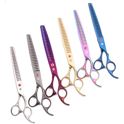 8'' Dog Grooming Scissors Thinning Shears Fishbone Professional Cat Scissors Animal Hair Cutting Janan Steel Purple Dragon Z4003