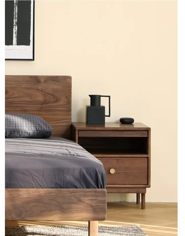 Solid Wood Bedside Cabinet Japanese-Style Solid Wood Bedroom Black Walnut Cherrywood Storage Bed Side Cabinet