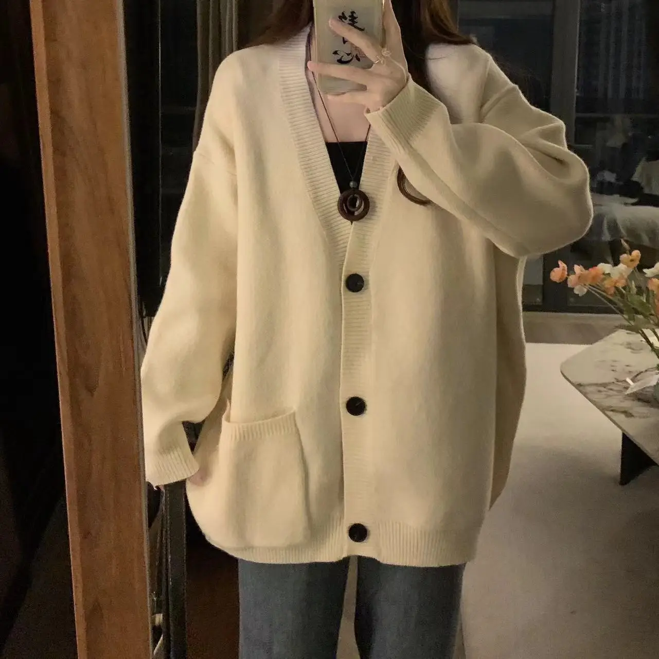 

Korean Fashion Harajuku Autumn Winter Aesthetic All Match Contrast Color Coats Single Breasted Knitting Chic Cute E1299