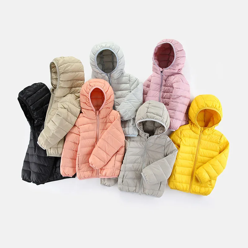 

New children down jacket private baby hooded thin section down wear children's wear cotton cotton-padded jacket pure color coat