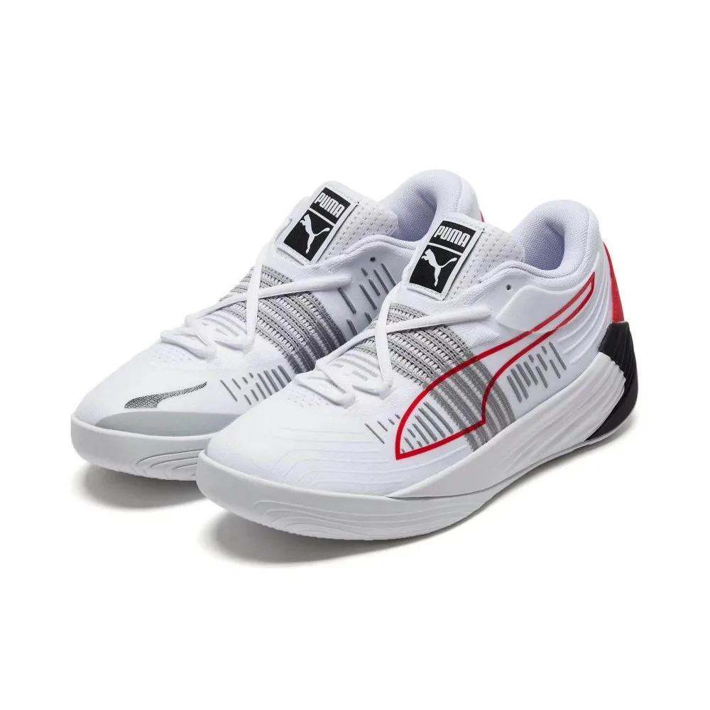 

Баскетбольные кроссовки Puma Fusion Nitro бело-красные, низкие, с противоскользящей, прочной и амортизирующей подошвой 195514-04