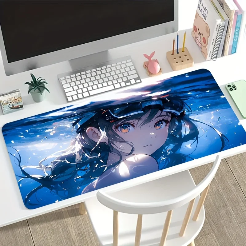 

Gaming Mouse Pad, Large Desk Mat, Anti-slip, Stitched Edges, Underwater Anime Girl Print, Keyboard Pad for Gaming & Home Use