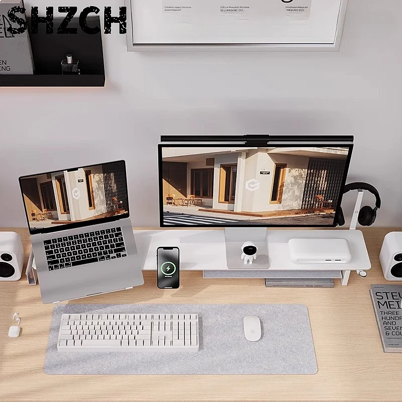 Z3 Modular White Monitor Stand Ergonomic Computer Riser Minimalist Screen Elevator Desk Organizer