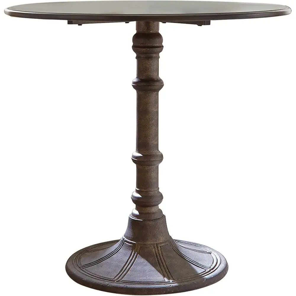 

er Home urnishings - Oswego - Metal, Engineered Wood - Round Dining Table with Metal Pedestal in Antique Bronze inish - Dining R