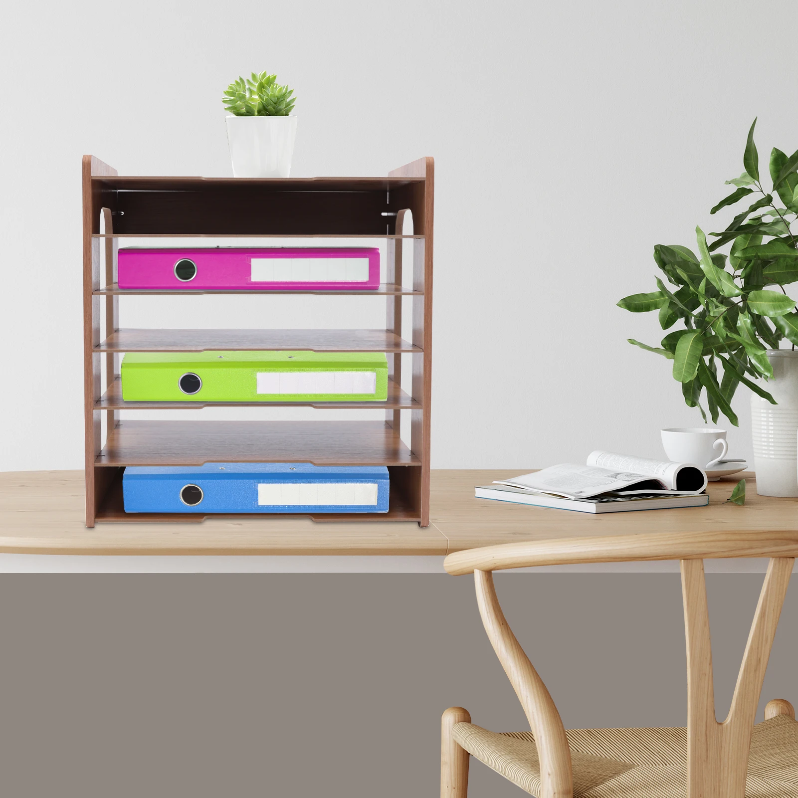 فارز مستندات خشبي واسع من 7 طبقات، منظم بريد سطح المكتب بسعة كبيرة لحمل أوراق A4 والكتب والمجلات في المكتب #3