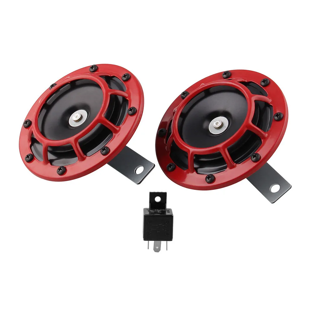 

1Pair Car Horns Aluminum Alloy Super Loud High Low Tone Horns Delay Relay for Cars Motorcycles Trucks Rv Auto Modification