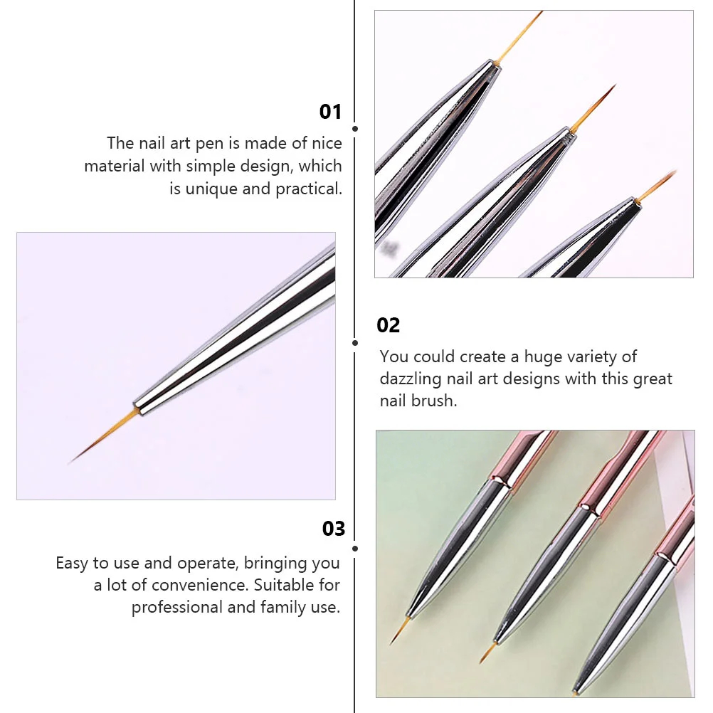 3 Pcs Nail Pen DIY Carving Salon Manicure Portable Nails Brush Painting Tool