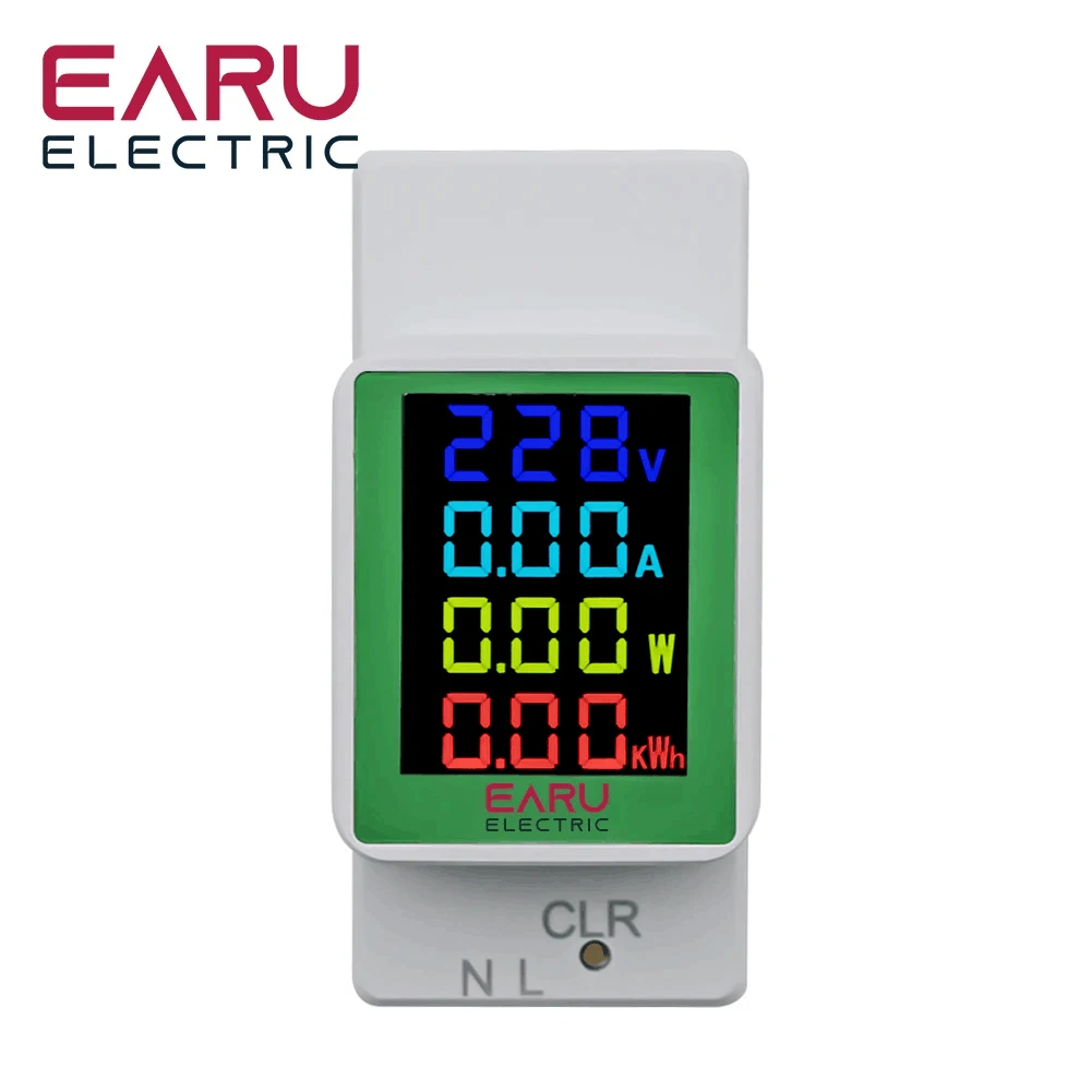 Din Rail Wattmeter Voltmeter Ammeter Power Meter AC50-300V Volt Amp Power Factor Time Energy Voltage Current Monitor