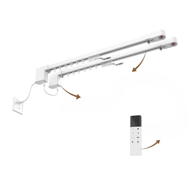 Intelligent electric curtain track hidden type, one control and two small motors
