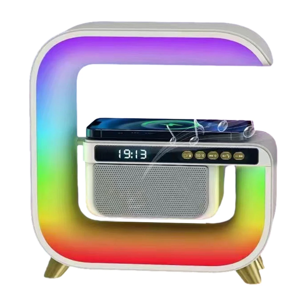 1500mAh Smart Speaker Alarm Clock Wireless Charger Colorful Night Light Bluetooth-compatible Subwoofer Christmas Birthday Gift
