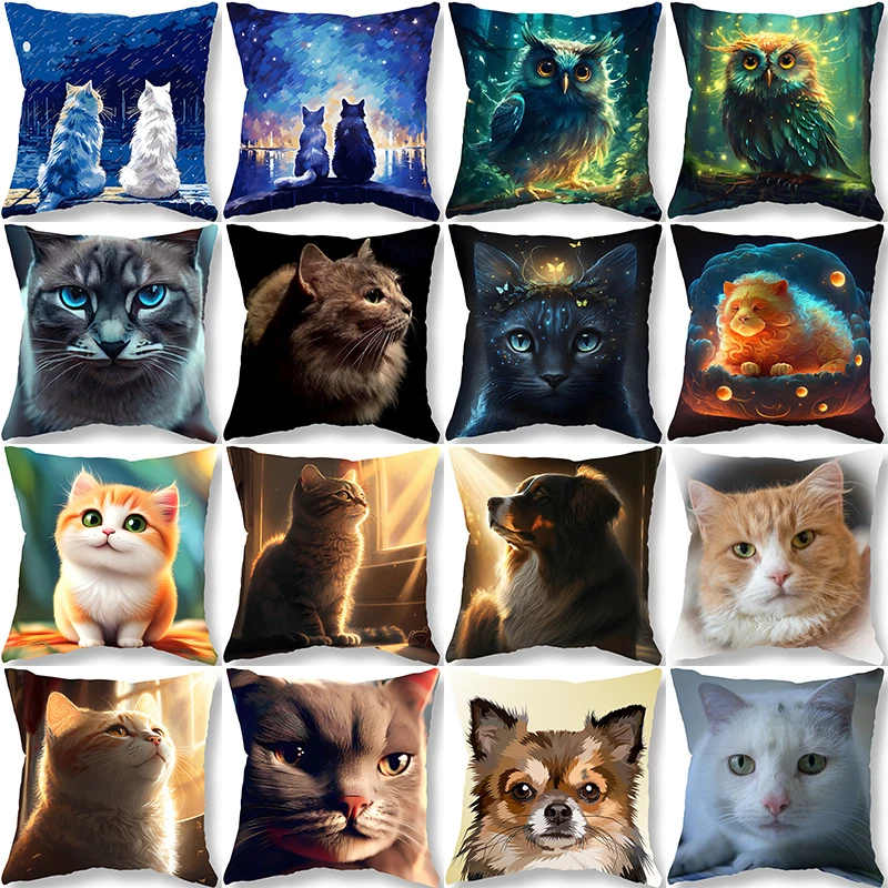 

Cute Cat Owl Print Throw Pillow Cover Animal Sofa Decor Bedside Seat Cushion For Kids Room Kawaii Home