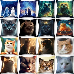 Cute Cat Owl Print Throw Pillow Cover Animal   Sofa Decor Bedside Seat Cushion  For Kids Room Kawaii Home