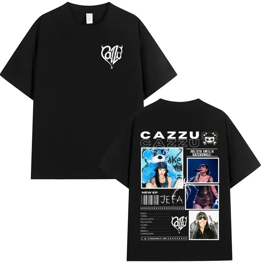 

Cazzu 2025 Новый альбом с принтом для мужчин и женщин, футболка с юмором, негабаритный хлопок, повседневная футболка с круглым вырезом и коротким рукавом, уютная уличная унисекс