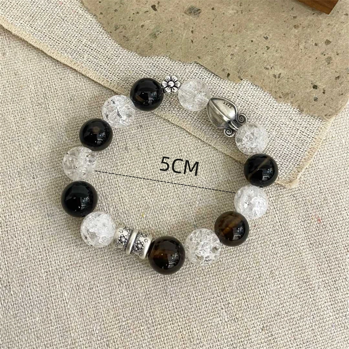 Natural Ice obsidian White Crystal Three Dimensional Carrot Bracelet, Korean Ins, niche design, retro texture