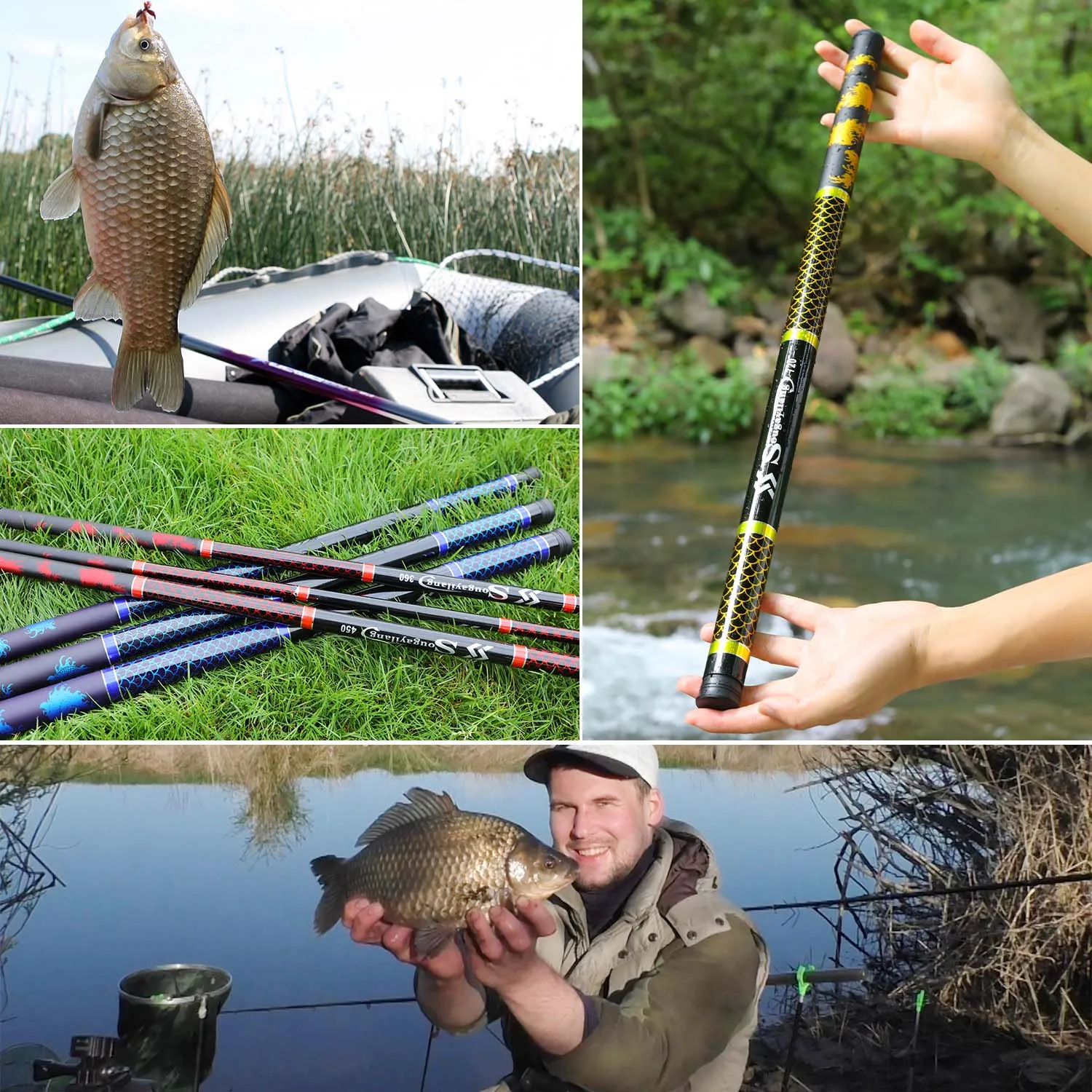 Sougayilang Carp Fishing Rod Hard Carbon Fiber Portable Ultra Light Telescopic Pole Max Drag 5Kg Fishing Tools