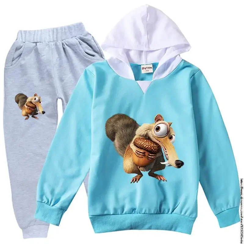 Spring Children's Clothes Suit Boy and Girls Sports Suits Ice Age Squirrel Hoodie Outdoor Leisure Sportswear 2 Pieces Teen Suits