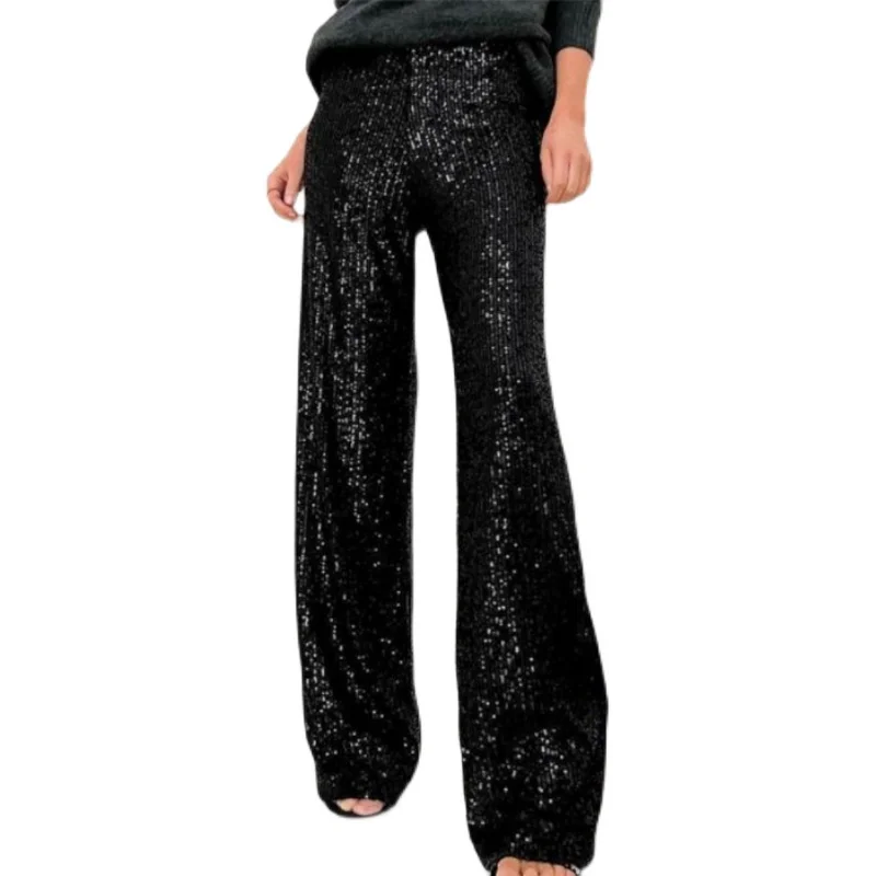 Faion High Waist iny Straight Casual Pants Long Trousers Women Street Sle Reflective Loose Fit Regular Thin