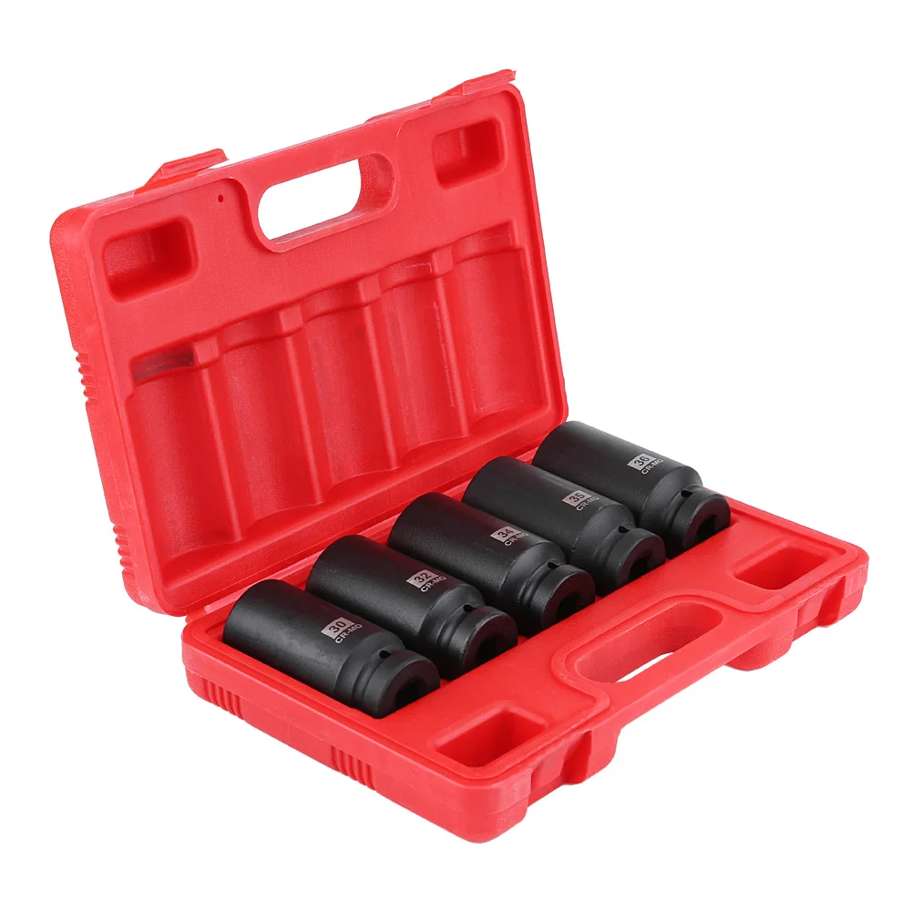 

5Pcs 1/2" Drive Hex Socket Set 30mm-36mm Impact Wrench Kit with Red Plastic Case Garage Tools