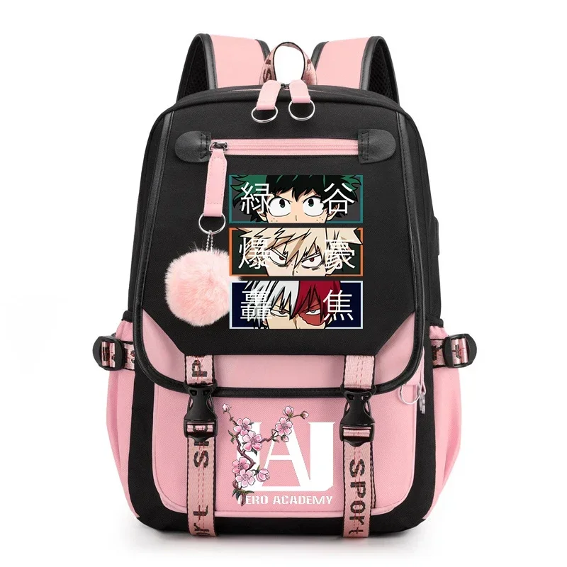 Anime My Hero Academia Zaino Todoroki Bakugou Deku Cartoon Zaino Scuola Ragazzi Ragazze Usb Bagpack Zaino da viaggio per adolescenti