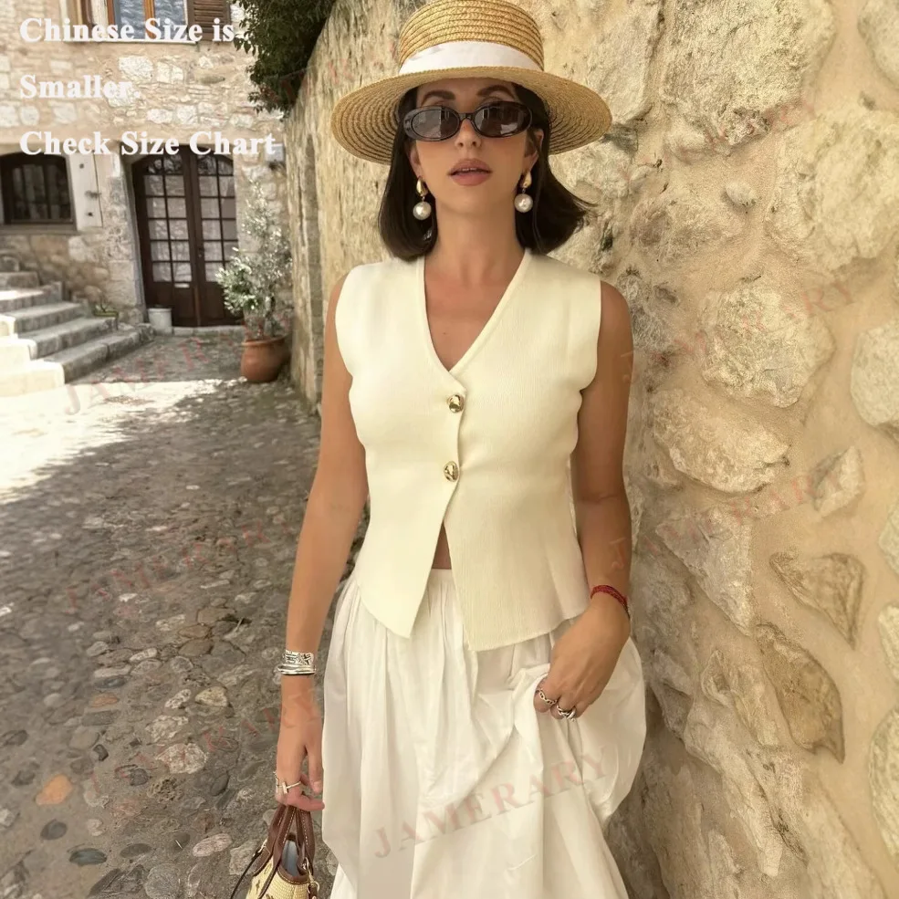 Summer Autumn Knitted Vest Tops Women 2 Button Jackets Knitwear Knitting Sweater Cardigan