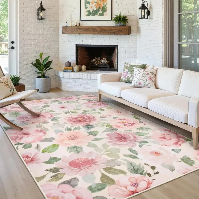 

Vintage Floral Living Room Carpet Machine Washable Folding Non-slip Bedroom Rug Print Home Decor Cloakroom Mat 러그 Ковер Alfombra
