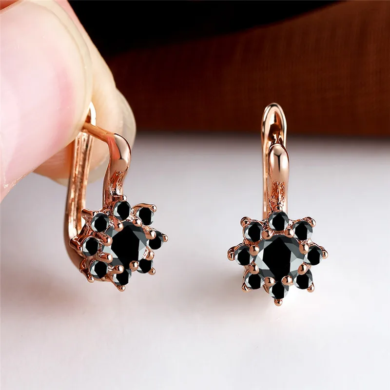 Charm Female Red Zircon Stone Hoop Earrings Cute Small Flower Wedding Jewelry For Women