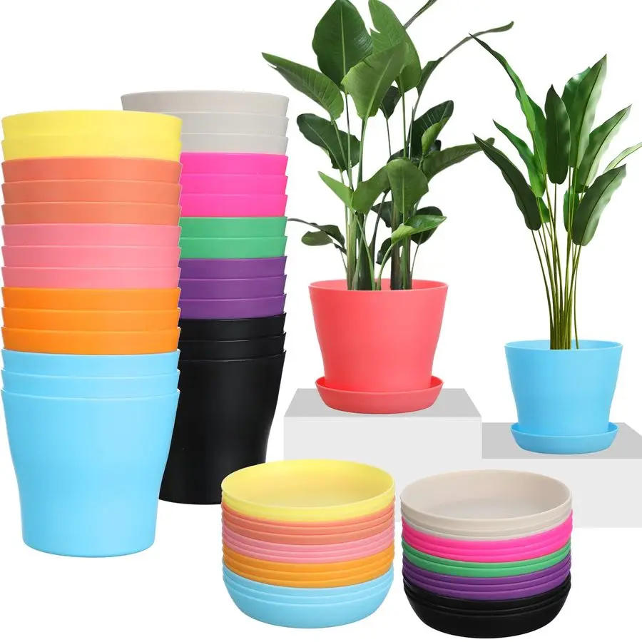 

33 Pack 5.5 Inch Plastic Flower Plant Pots Thickened Seedlings Nursery Pots with Tray Assorted Small Flower Pots Colorful Plasti