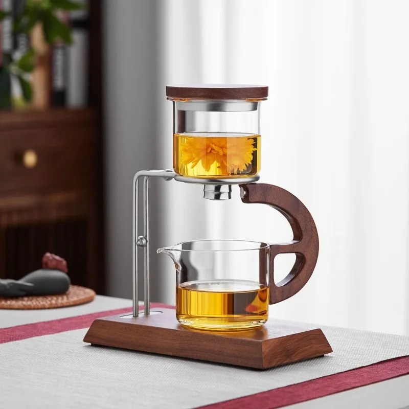 

Ленивый автоматический чайник из боросиликатного стекла, офисный чайник с защитой от ожогов, чайник из орехового дерева, магнитный набор для разделения чая и воды