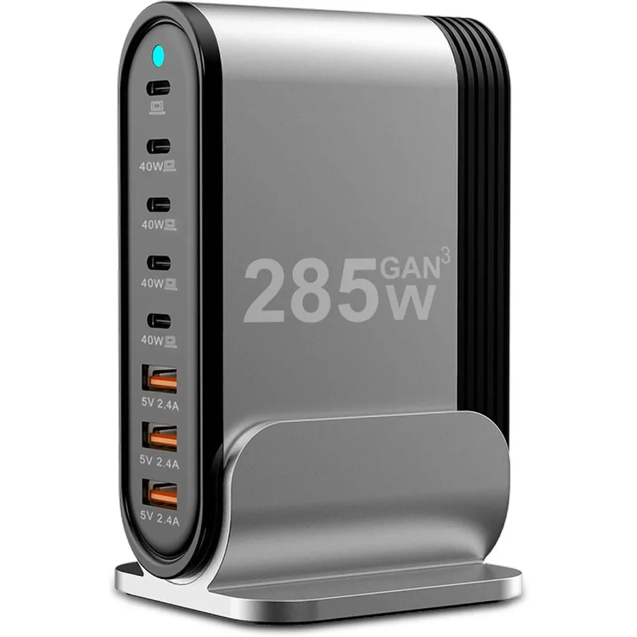 

Блок зарядного устройства USB C мощностью 285 Вт — 8-портовая станция быстрой зарядки: адаптер питания для настольных устройств с несколькими устройствами для ноутбука MacBook Pro Air